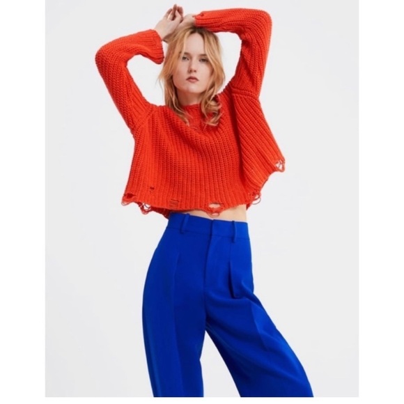Zara Orange Distressed Sweater Small - Picture 8 of 8